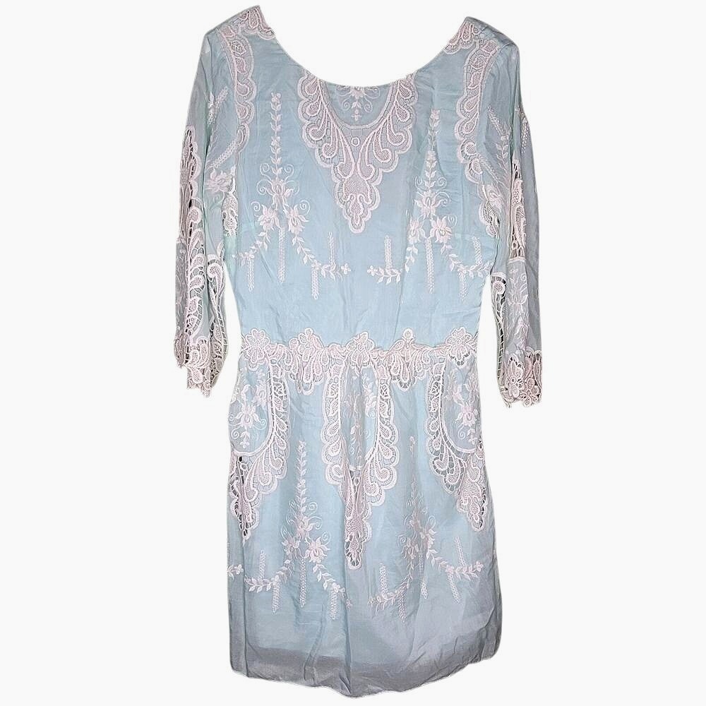 Dolce Vita Valentina Lace Mini‎ Dress XS Blue White Silk Cotton Cottagecore Boho